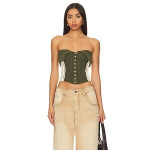 Jaded London Olive Green Strapless Corset Top crochet